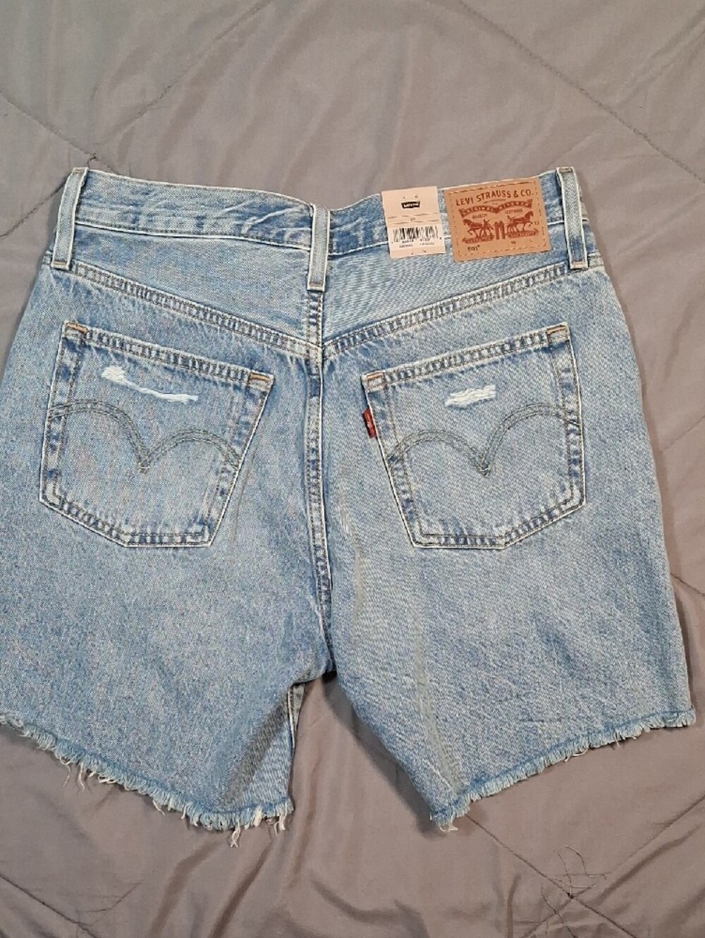 Levi's Light Blue Distressed 501 Women's Jean Shorts - Picture 5 of 6